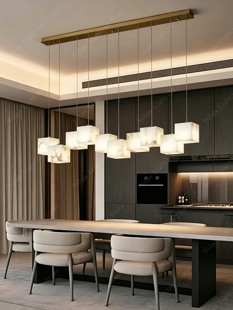 

Modern Cube Marble Lampshades Pendant Light Big For Stairwell Mansion Decoration, Luxury Alabaster Hanging Lamp High-ceiling
