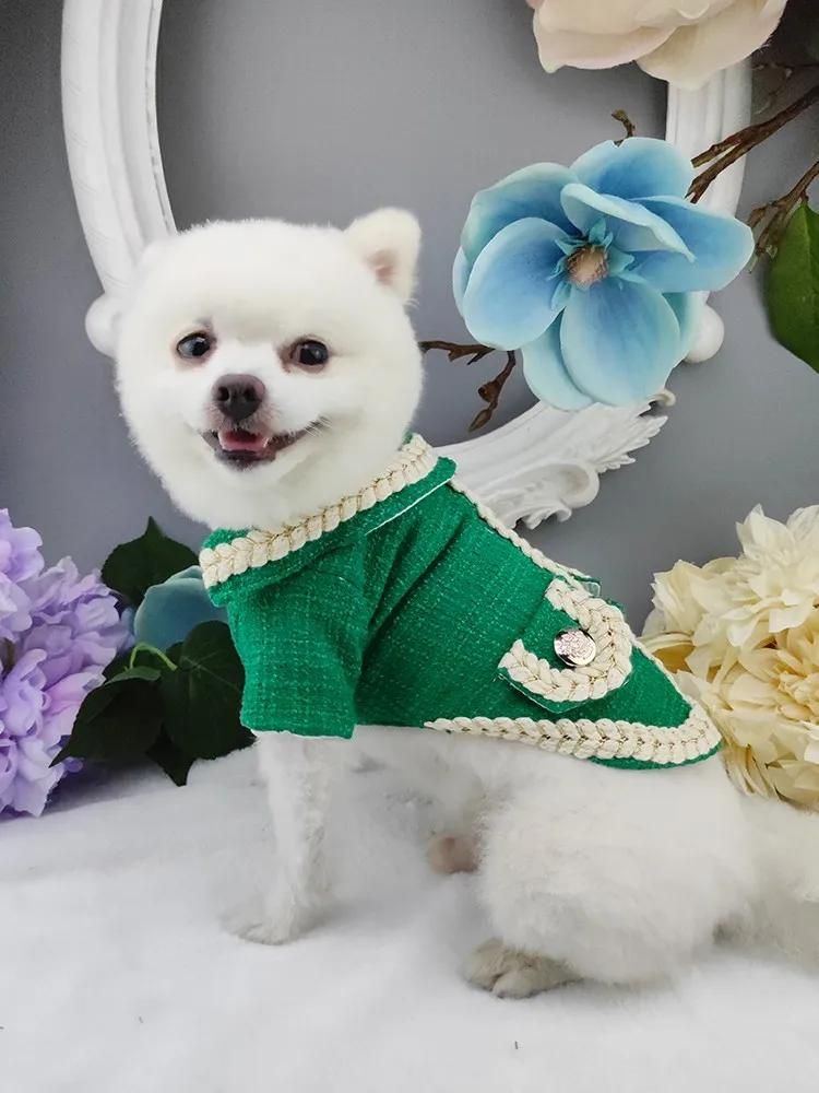 Handmade Winter Dog Clothes Pet Supplies Coat Couple Dress Elegant Green Jacket Parka For Boy Holiday Walks Terrier Poodle