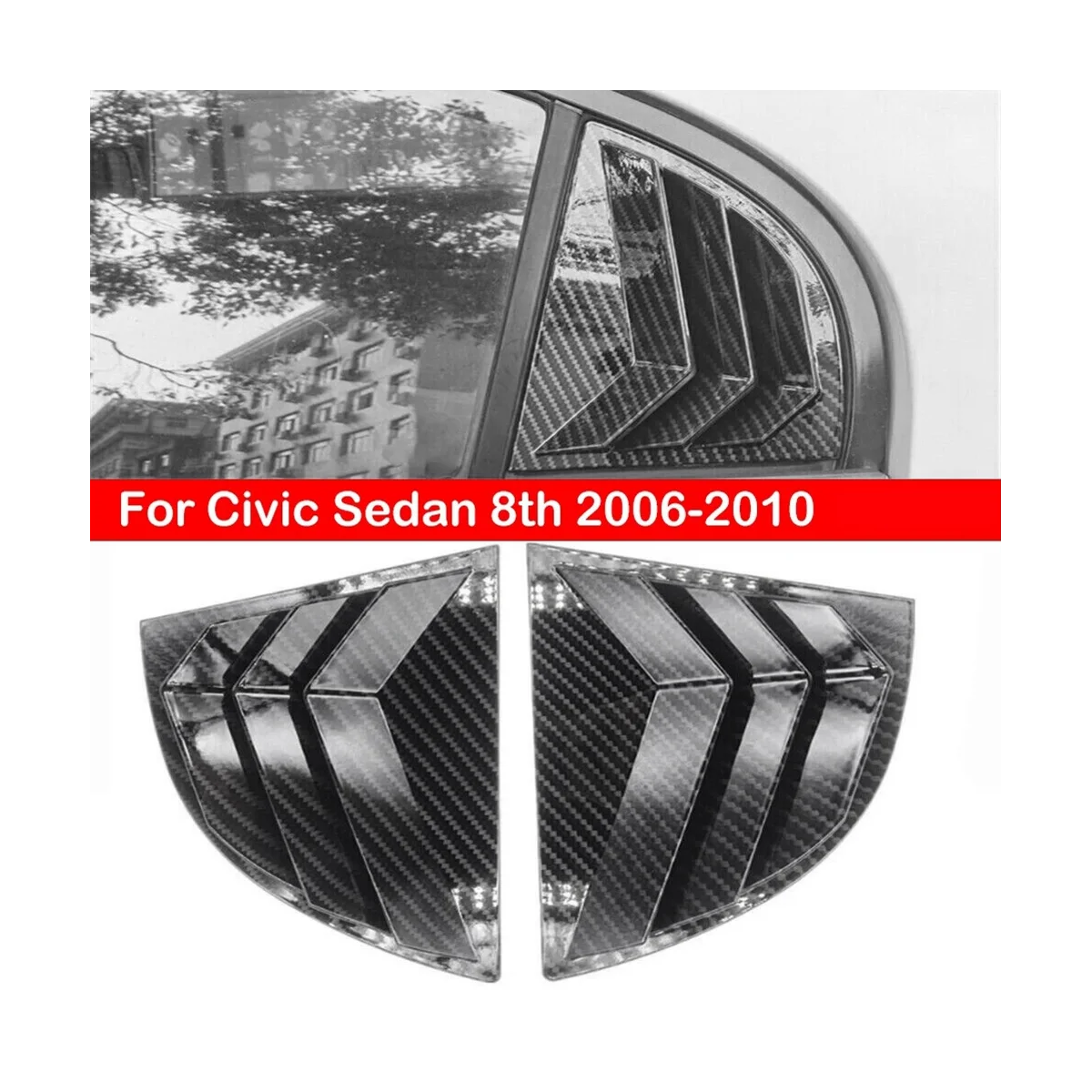 1Pair Car Rear Window Shutter Cover Trim for Honda Civic Sedan 8Th 2005-2011 Side Louver Trim Panel Vent Sticker B