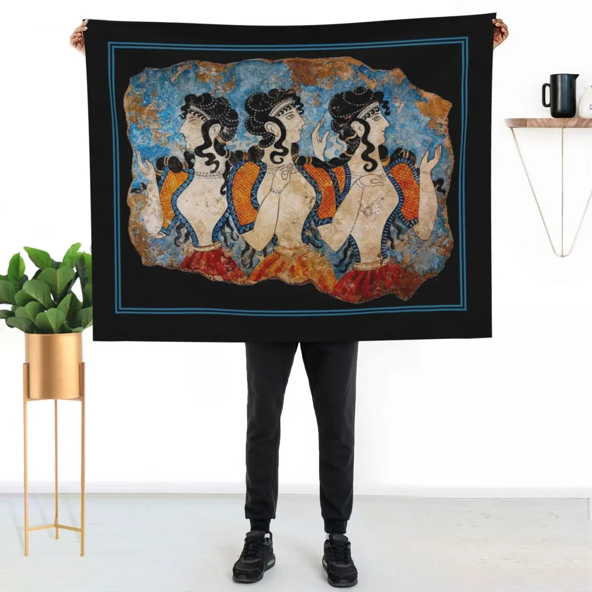 GREEK : Ancient Greece Ladies of the Court Fresco Frieze Print Throw Blanket Decorative Sofa Thins Picnic Soft Blankets
