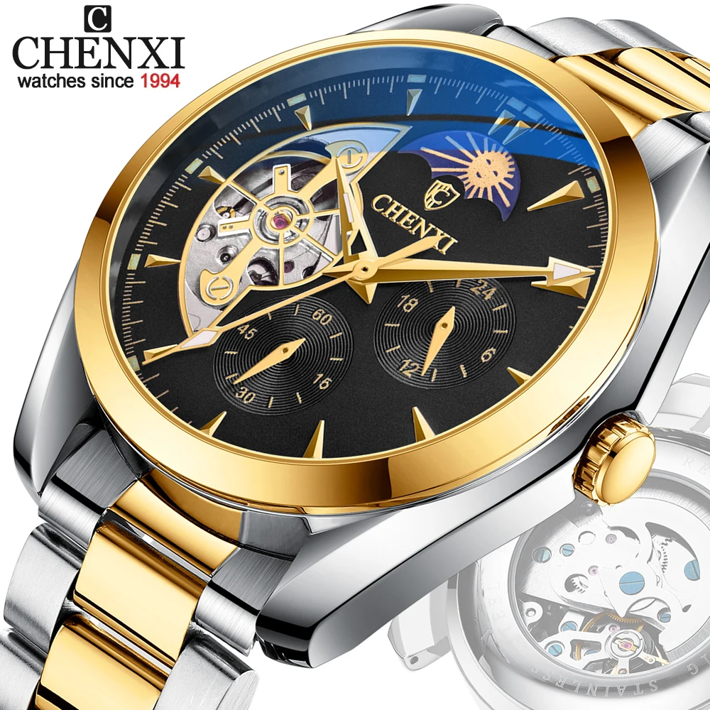 CHENXI Luxury Tourbillon Watches Men's Top Brand Waterproof Men Automatic Mechanical Wristwatches Man Stainless Steel Watch