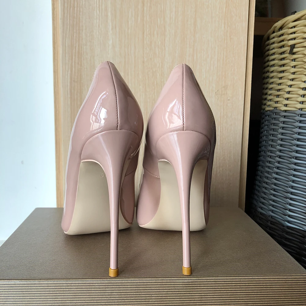 Veowalk Solid Glossy Nude Pink  Women Pointy Toe Fashion Designer Stiletto Pumps Paery Wedding Bridal High Heel Shoes Size 3-12