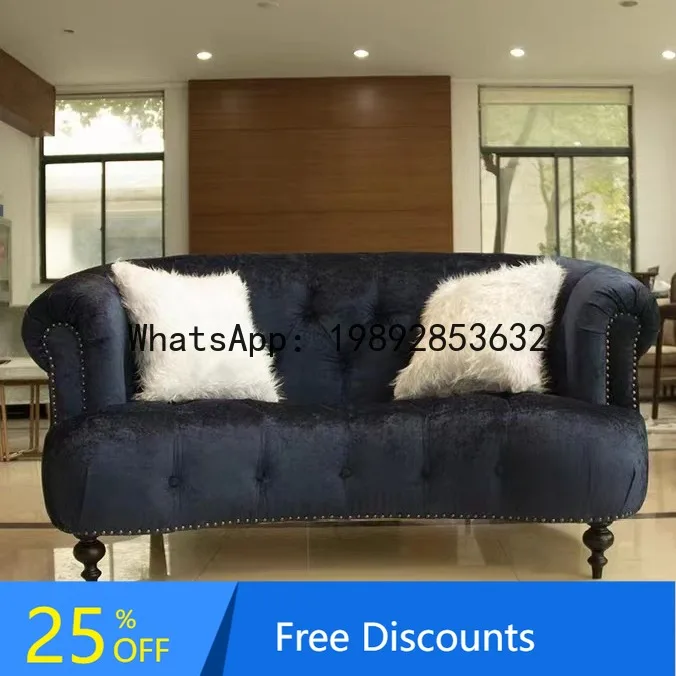 CZ American Style Fabric Sofa Three-Seater Combination Small Apartment Living Room French Retro Irregular Arc Velvet Button