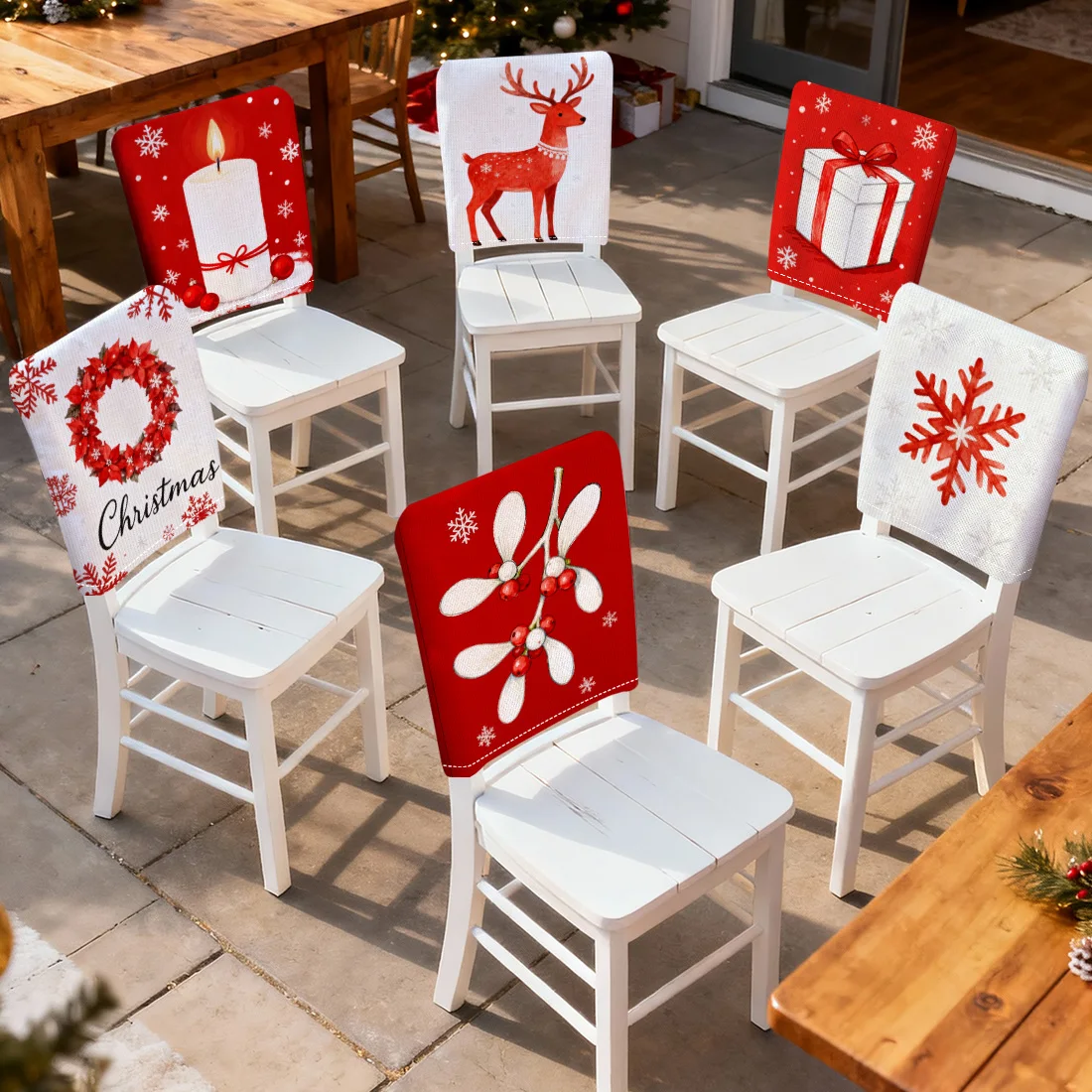 Christmas Snowflakes Candle Chair Cover Slipcovers Set of 2/4/6 100% Polyester Dining Room Office Banquet Chair Protective Cover