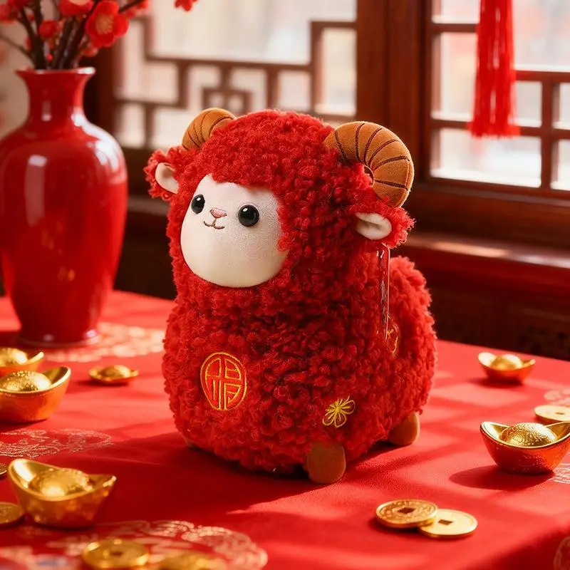 2027 Chinese New Year Sheep Plush Toy Cute Fluffy Lamb Stuffed Doll Lucky Mascot Home Spring Festival Decor New Year Gift