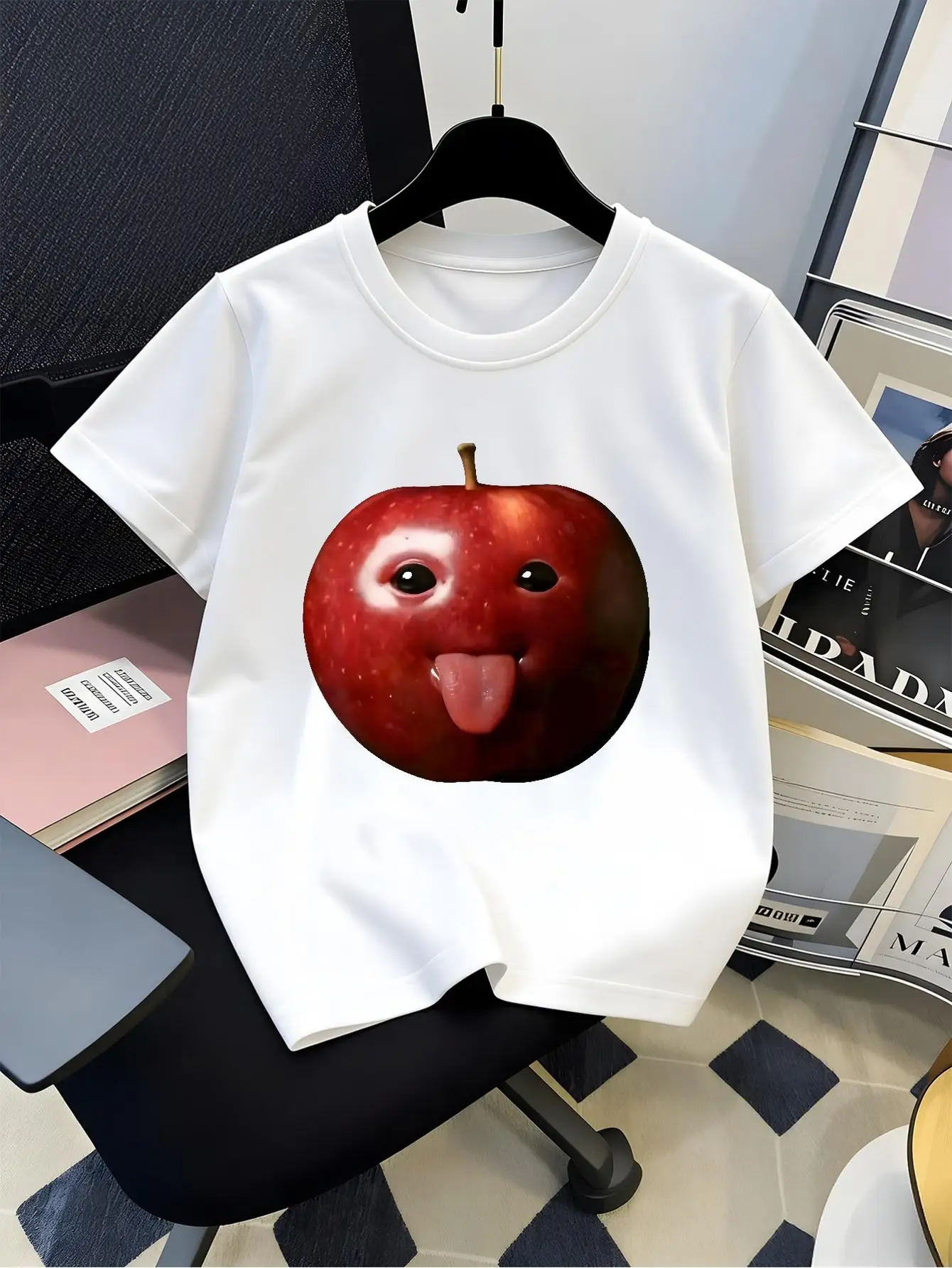 Cute Funny Red Apple Sticking Tongue Out Graphic T Shirt For Boys Girls Family Matching Short Sleeve Tee Parent Kids Summer Tops