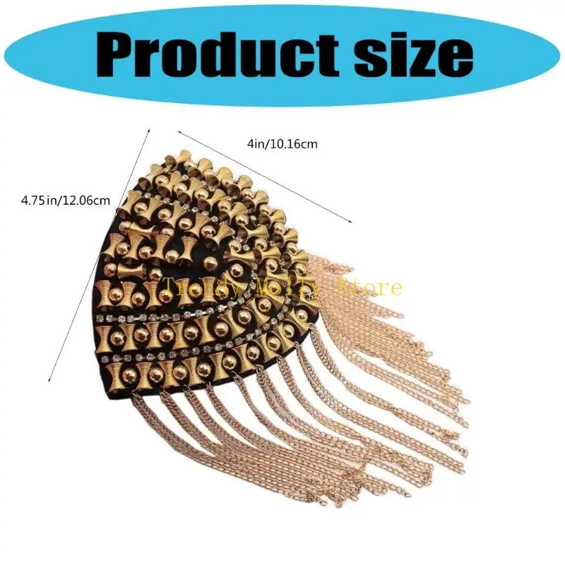 N5KB Beads Embellished Epaulet Shoulder Piece With Detachable Chain For Costumes