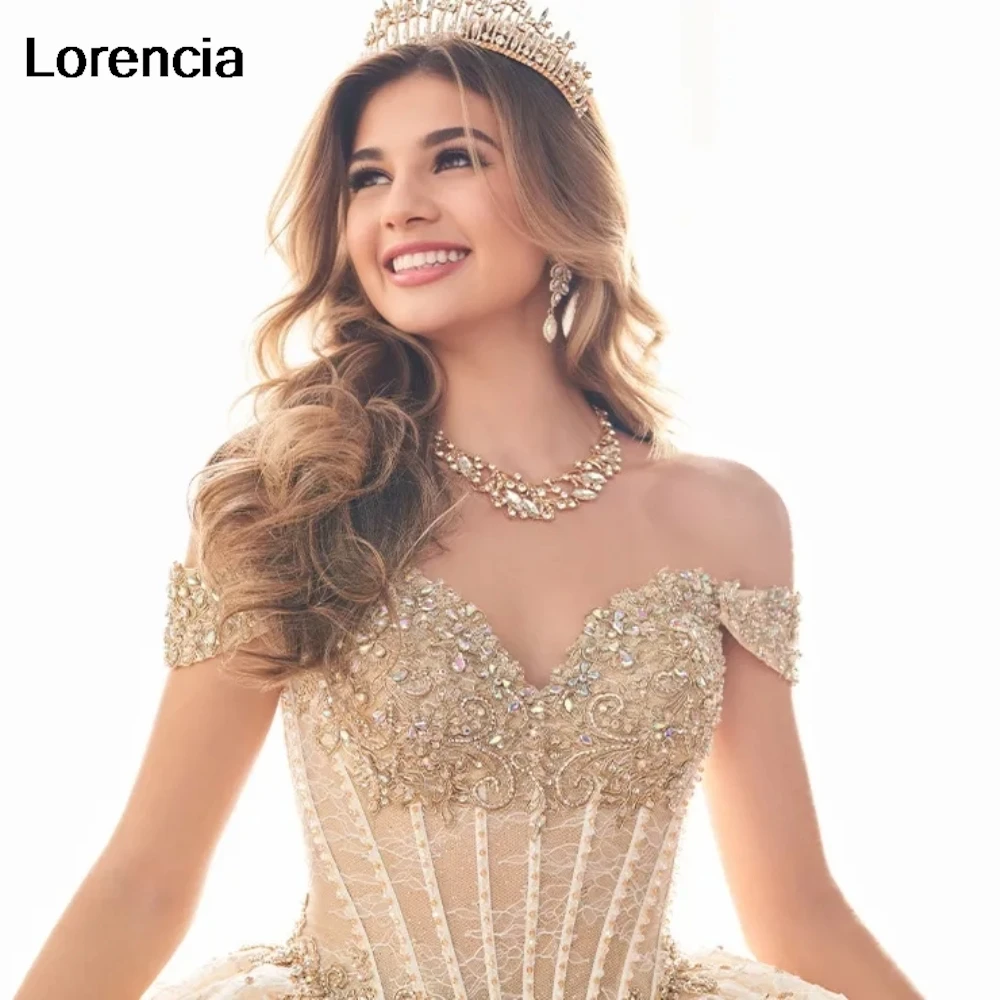 Lorencia-vestido quinceanera com lantejoulas rosa, vestido de baile, apliques com renda, espartilho mexicano, Sweet 16, YQD990, 2024