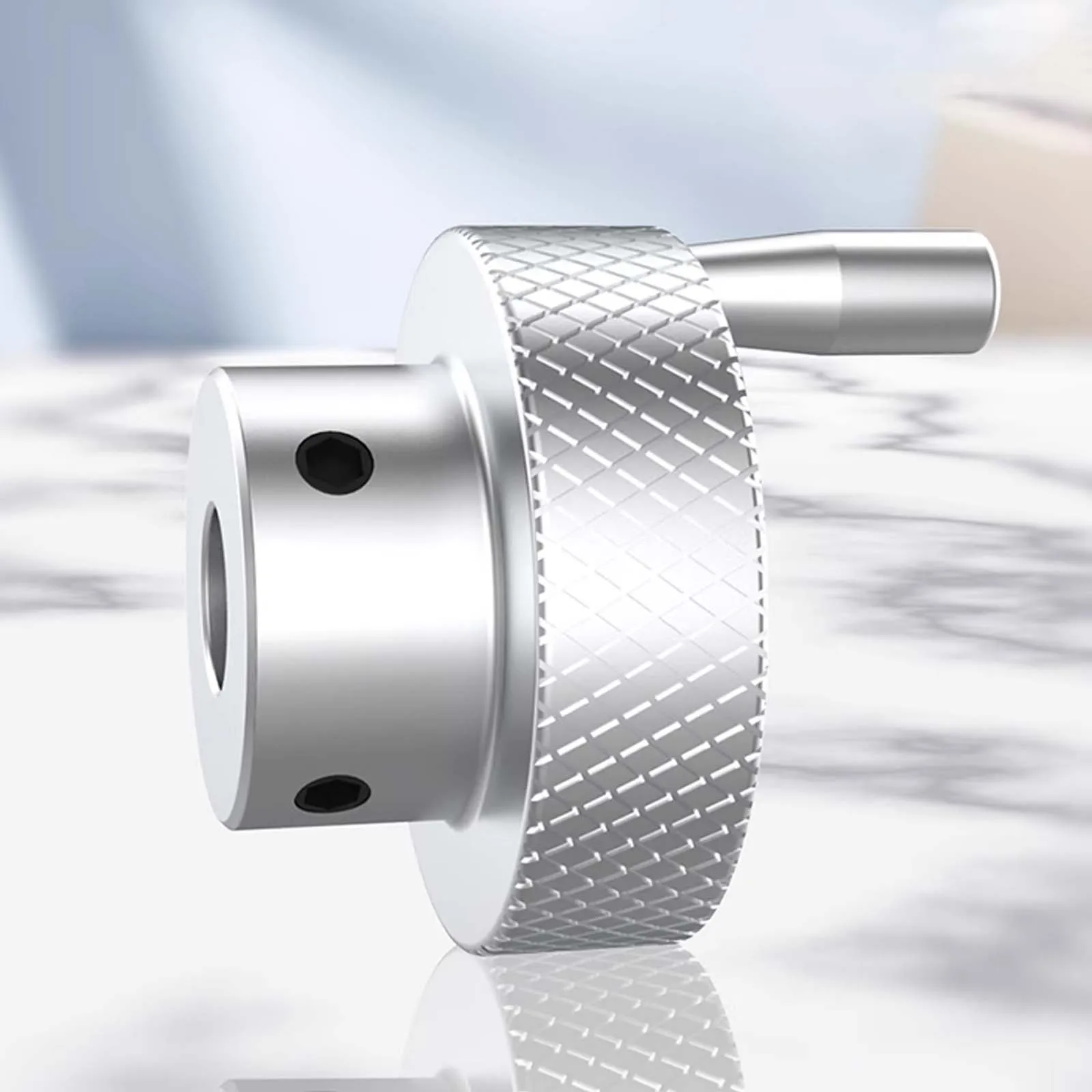 วงล้อมืออลูมิเนียมอัลลอยด์ φ30 มม. พร้อมข้อเหวี่ยง ลูกบิดลายนูนสกรูด้านบนเครื่องเลื่อนวงล้อมือแบบเคลื่อนย้ายได้