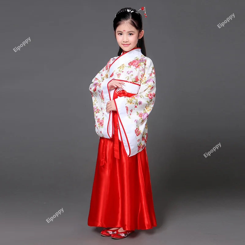 Girls Traditional Chinese Hanfu Dance Costume Ancient Tang Dynasty Han Ming Child Clothing for Folk Dance Performance