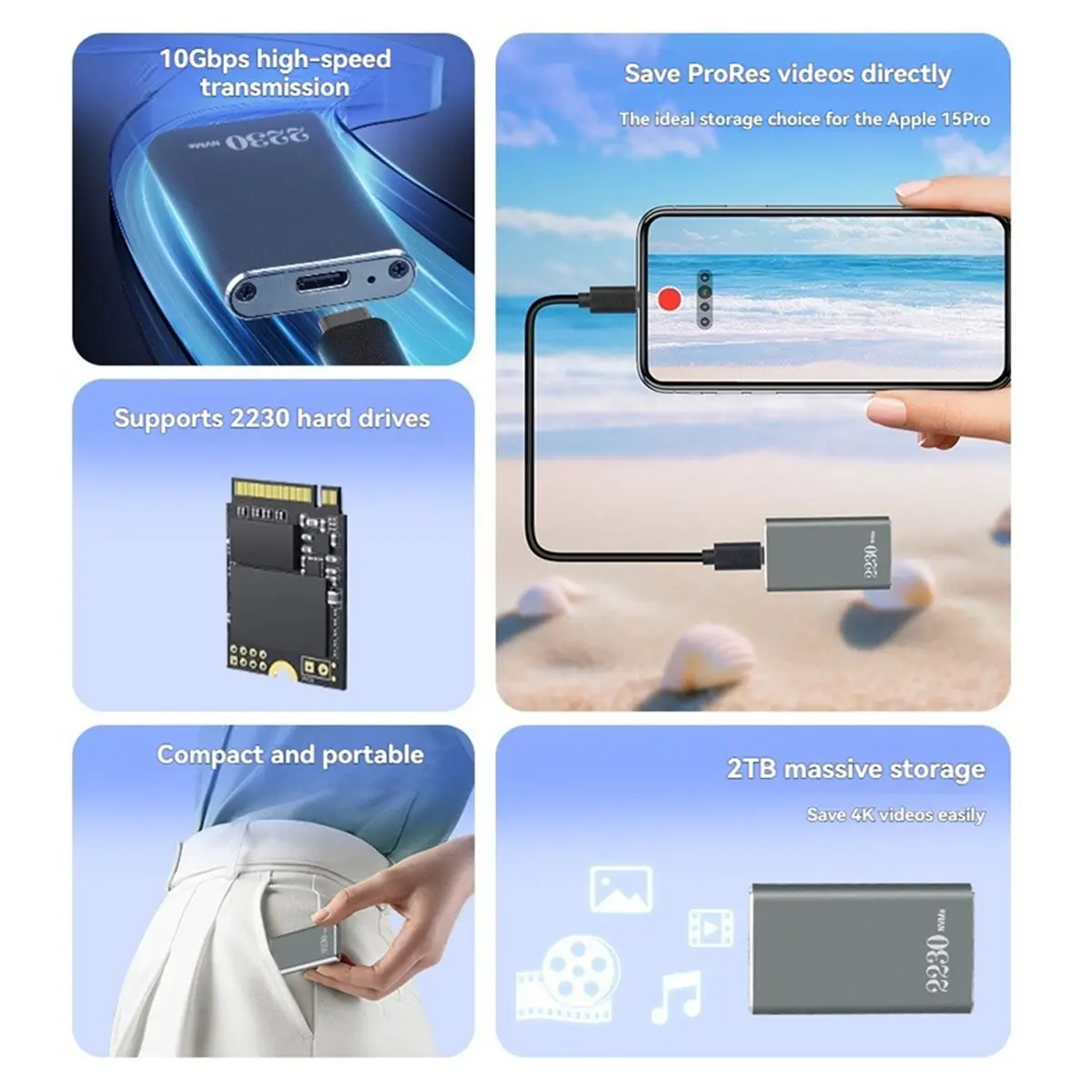 A40I M.2 NVMe SSD Enclosure - Aluminum Type C 3.2 Gen2 10Gbps SSD Case M.2 NVMe Portable External Storage Case for 2230 SSD