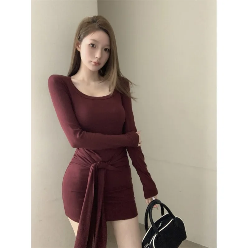 Spring Autumn Short Skirt Women's Sexy Belted Wrap Dress High Waist Korean Style Comfortable Breathable Casual H-Shape Dress