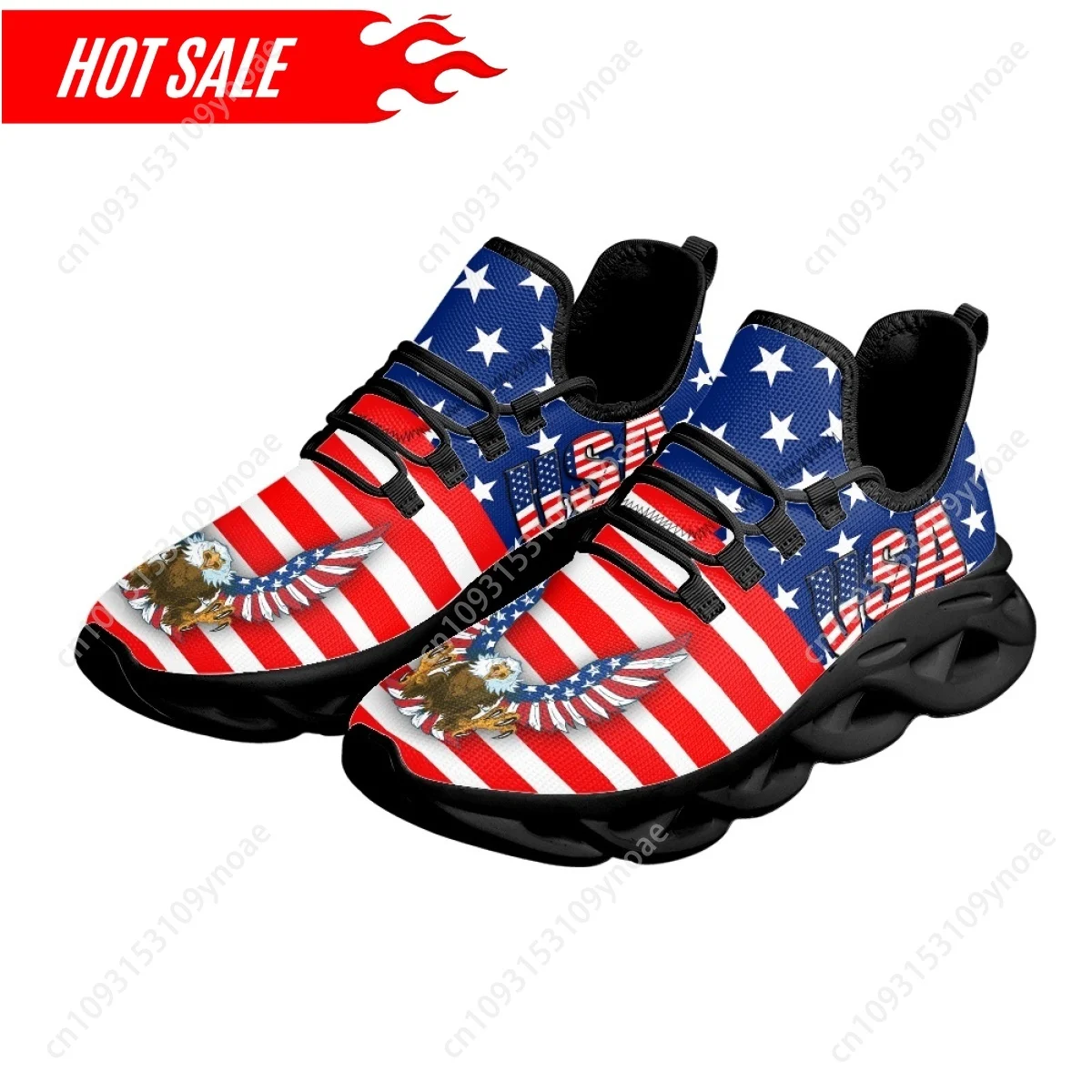 Summer Lace-up Air Cushion Sneakers American Eagle USA Flag Print Mesh Running Shoes for Womens Mens Round Toe Flats