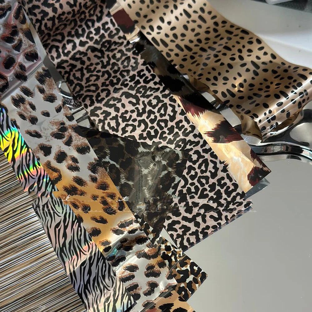 10 rollos de láminas para uñas con estampado de leopardo, pegatinas de transferencia, diseño de animales salvajes, calcomanías de transferencia, decoración de uñas DIY para otoño e invierno