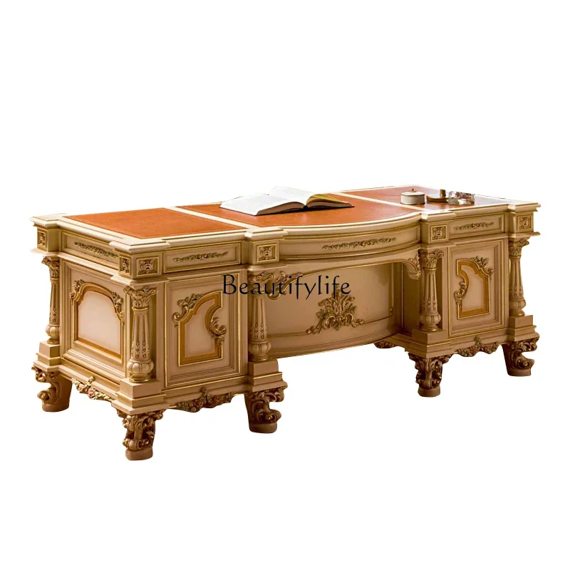 

LD33European solid wood desk French boss table luxury office retro engraving