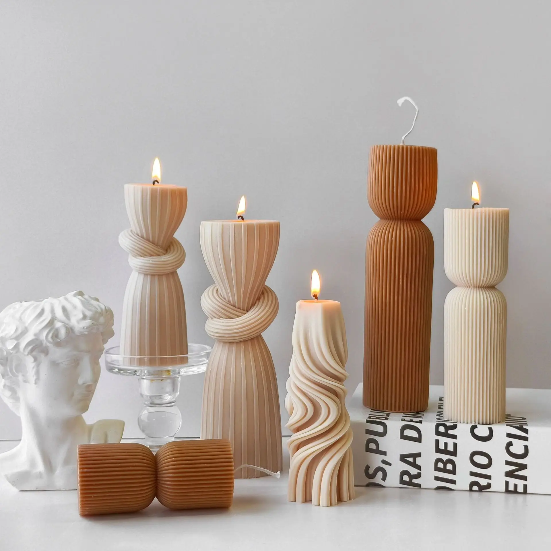 

Striped Cylinder Aroma Candle Silicone Mold DIY Pillar Plaster Resin Ornaments Mould Handmade Soy Wax Candles Making Supplies