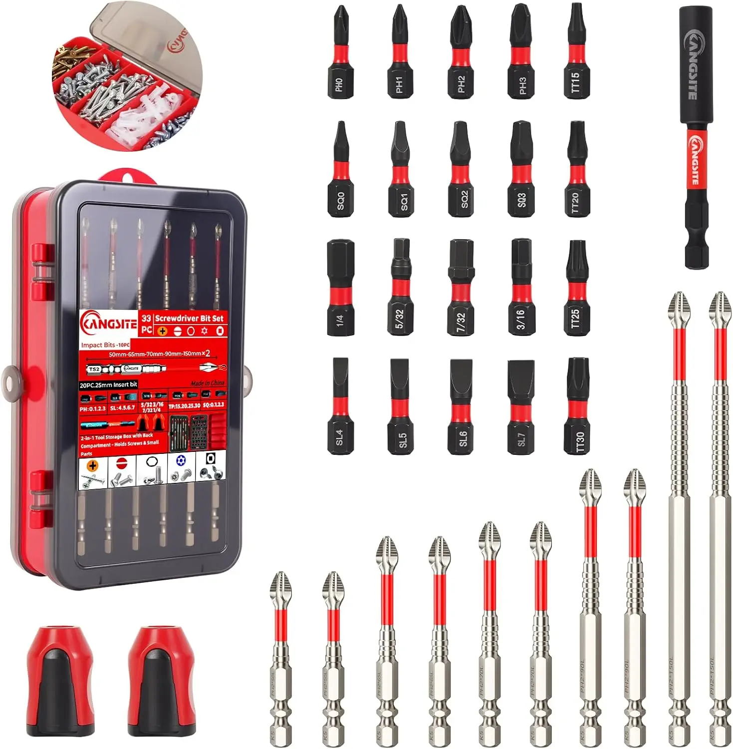

Impact Driver Bit Set 33PC, High Magnetic S2 Steel Bits with Bit Holder & Magnetizer