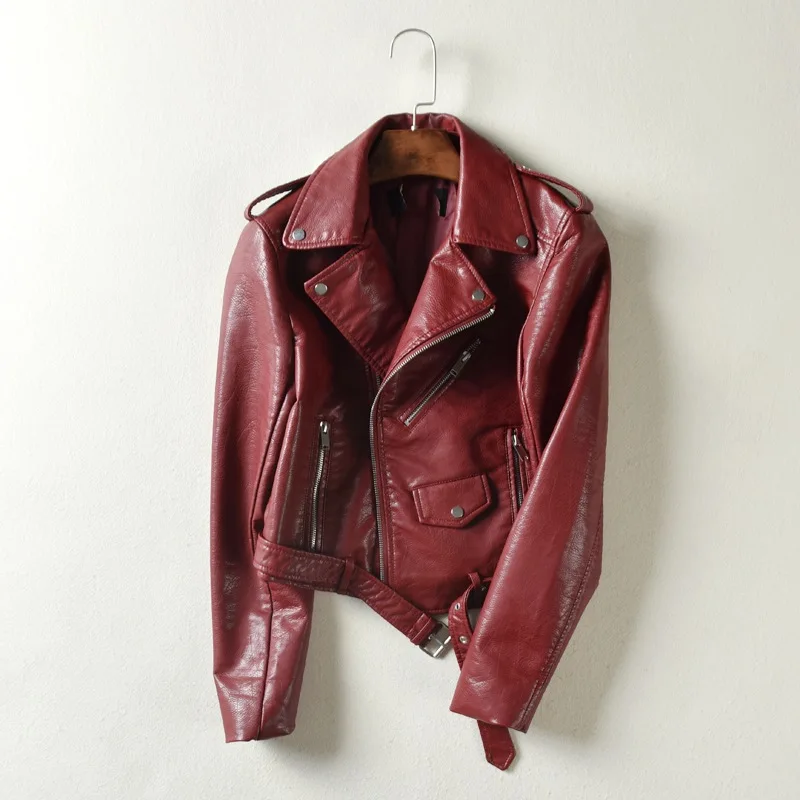 

Chic Claret Laple Zipper Leather Jacket Fashion Long Sleeve Pockets Short Coat 2025 Women New Casual Autumn Highstreet Outwear