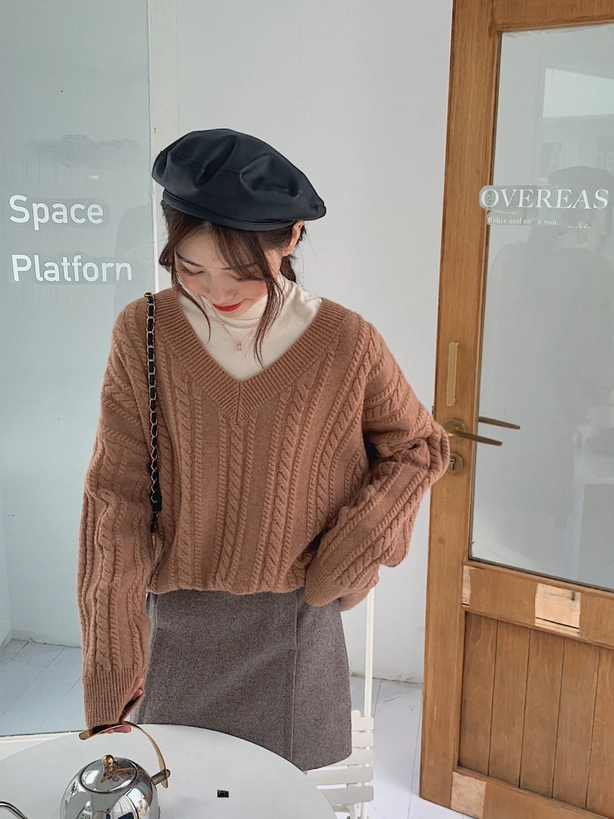 

Thiened V-Ne весенний женский свитер однотонного цвета из хлопчатобумажной пряжи с цветочным узором для поездок на работу Long Sve обычная длина