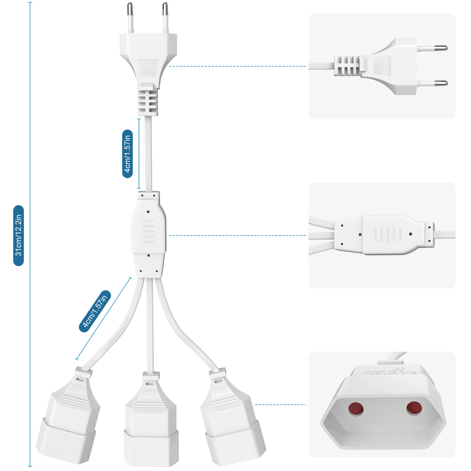 1/2pcs EU Plug Power Extension Cord, 2Prong Male Plug To Female Socket European Extension Cable for PC Computer Black White