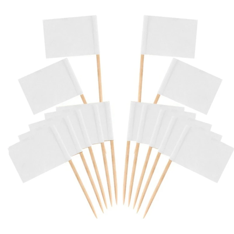 100 Pieces Blank Toothpick Flags Mini Food Labels with Wooden Sticks Cheese Markers Picks for Cupcake Toppers Fruit Party