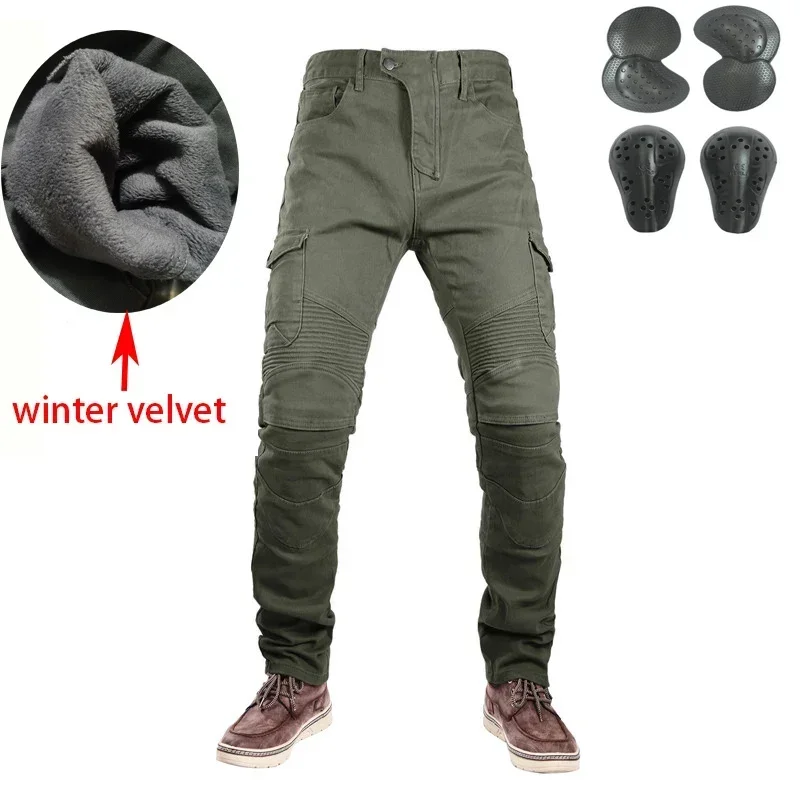 

Motorcycle Winter Riding Jeans Men's Winter Warm Thick Pants Double Layer Fleece Tactical Cotton Long Trousers Men Pants Trouser