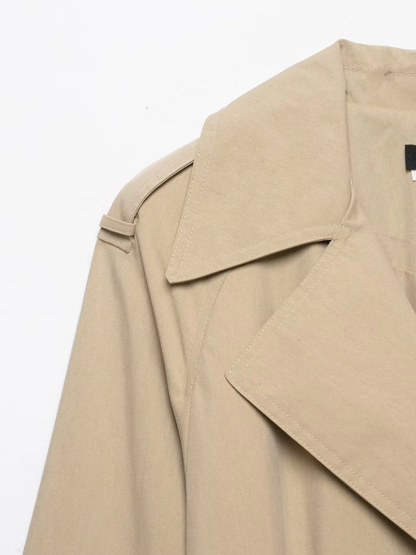 TFMLN Damen Kurzer Trenchcoat Doppelreihig mit Gürtel Kurze Jacke Reverskragen Lässiger Windbreaker Klassische Oberbekleidung Neu – Detail 4