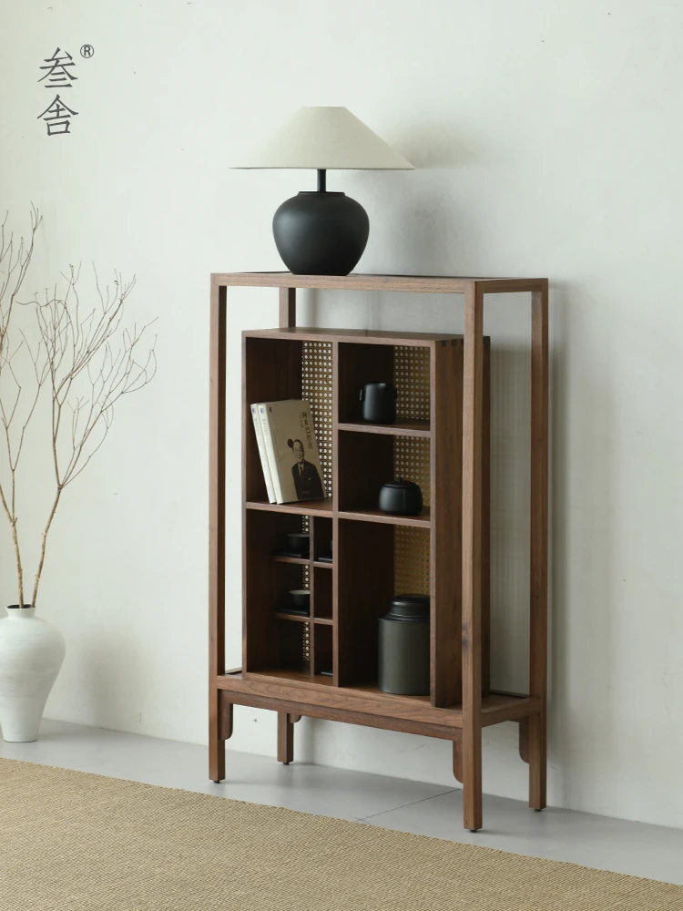 Tea Room Storage Cabinet Modern Black Walnut Solid Wood New Chinese style Bo Gu Frame Tea Set Display Cabinet Storage Rack