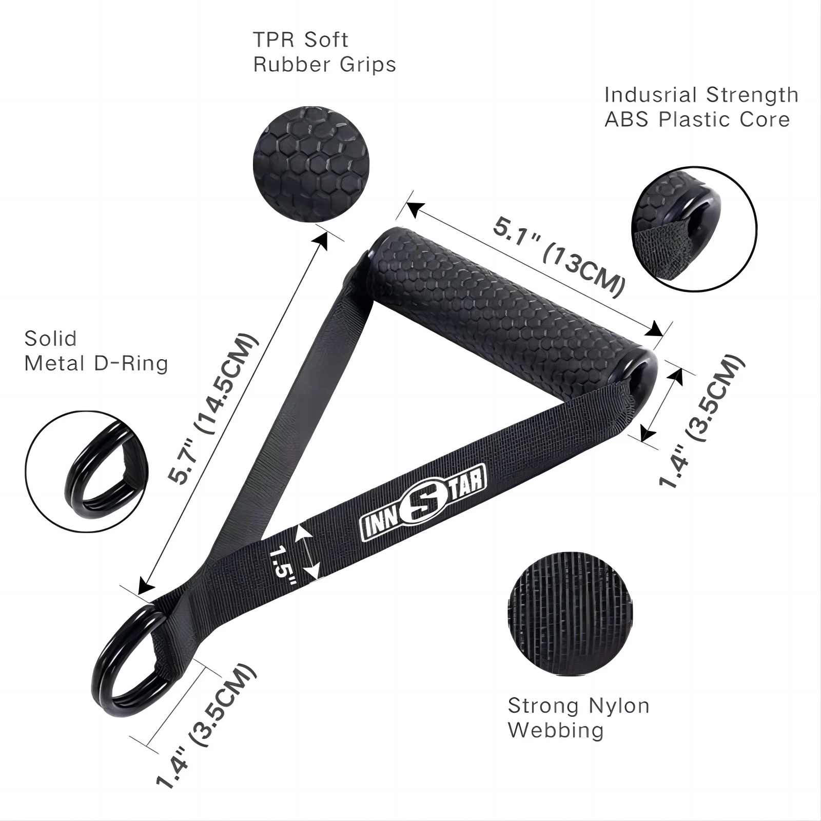 INNSTAR D Handle Cable Attachment Gym Fitness Resistance Bands Heavy Duty Exercise Hand Grips with Carabiners for Bowflex