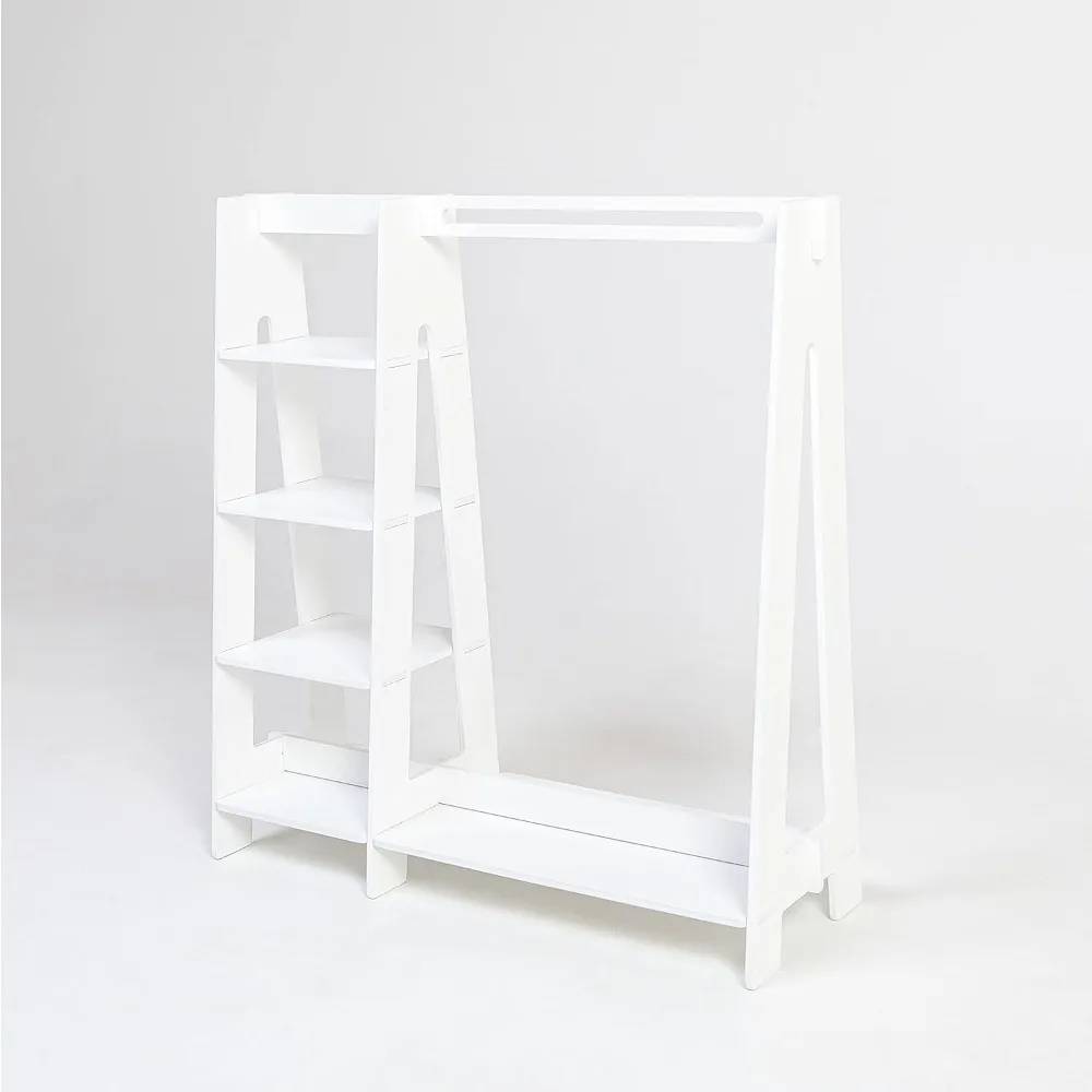 

Children’s Wardrobe - Wooden Clothes Rack with Hanging Rail & Display Shelf for Children - DIY Dressing Furniture, Open Closet