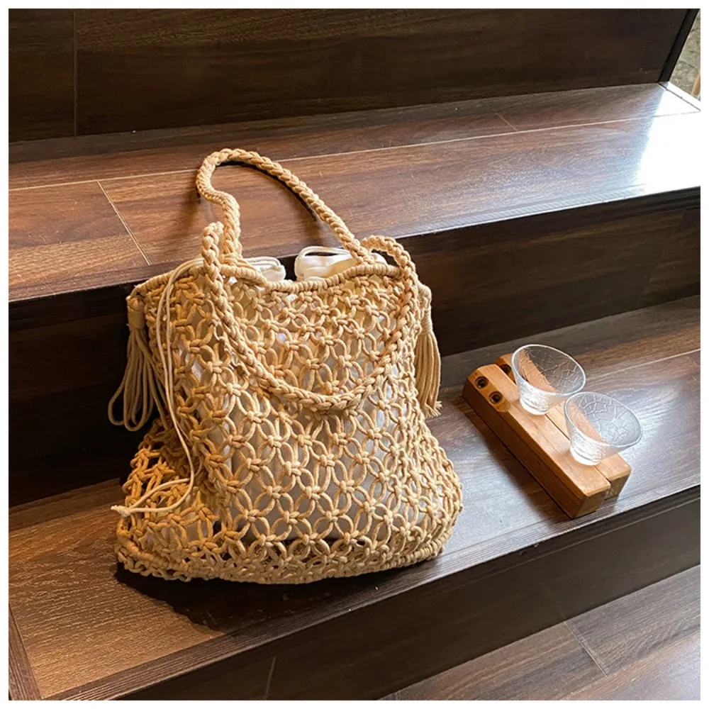 Summer Straw Woven Bag for Women Handbags Handmade Raffia Beach Boho Shoulder Bag Large Tote Bag Tassel Shopping Bag Bolsas 2024