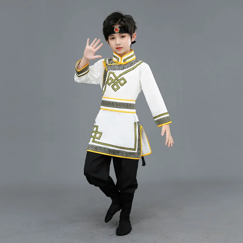 Dziecięcy mongolski męski kostium taneczny Odzież mniejszościowa Tatary Dzieci Chłopcy Chiński styl Studenckie kostiumy na występy