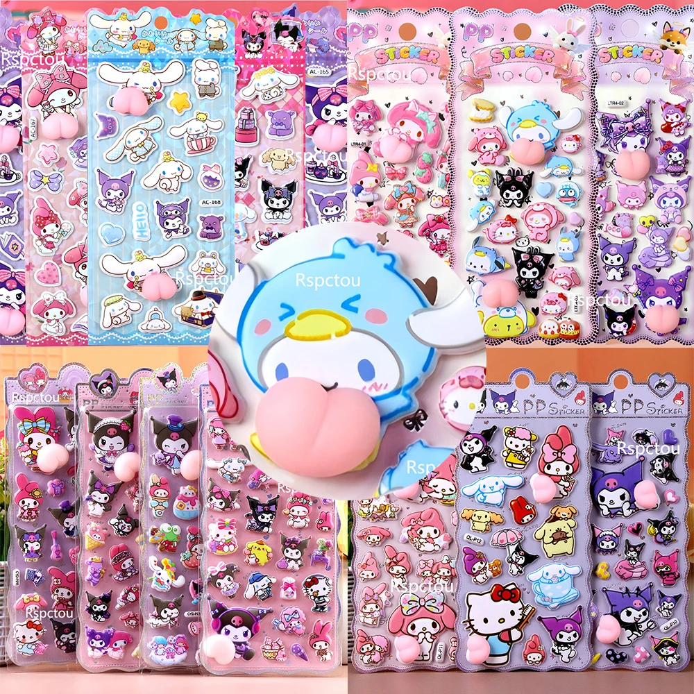 Kawaii 3D Cinnamoroll My Melody Kuromi Butt Stickers Sanrio 3D Relief Sticker Speelgoed Leuke Stress Puffy Squishy Decal Gift