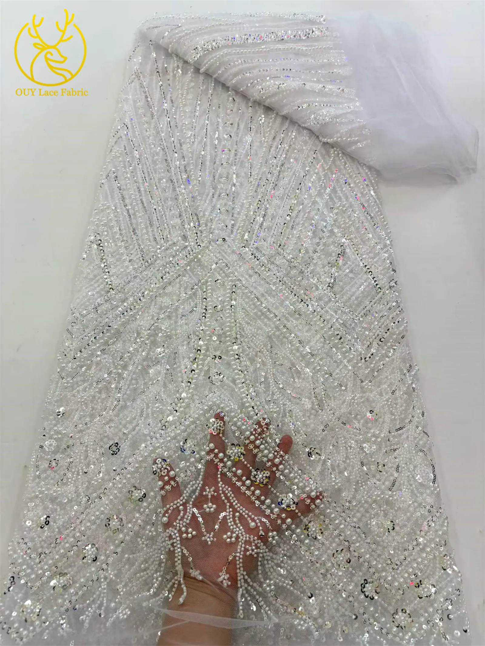 Rosa Eleganter Afrikanischer Bräutigam Perlen-Pailletten-Spitzenstoff 2026 Französischer Tüll-Spitzenstoff Nigerianische Spitze für Hochzeitskleider und Partykleider zum Nähen – Detail 17