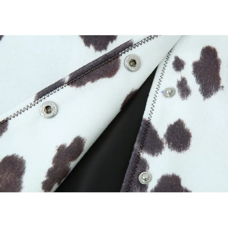 الخريف الشتاء المرأة طباعة سترة عادية التلبيب طوق كم طويل المرأة معطف قصير الإناث زر القمم #5