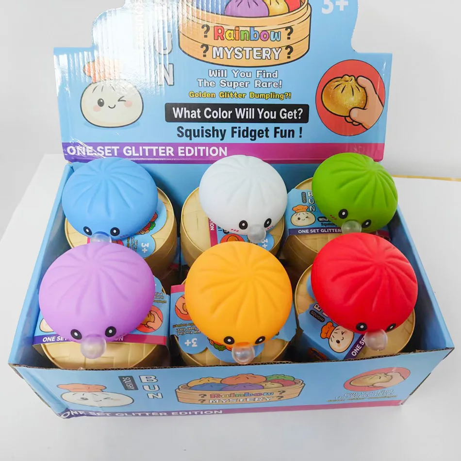 New Bubble Blowing Bun Squishy Set Soft Stress Relief Squeeze Ball With Steamer Case Kawaii Steamed Bun Shape Decompression Bun