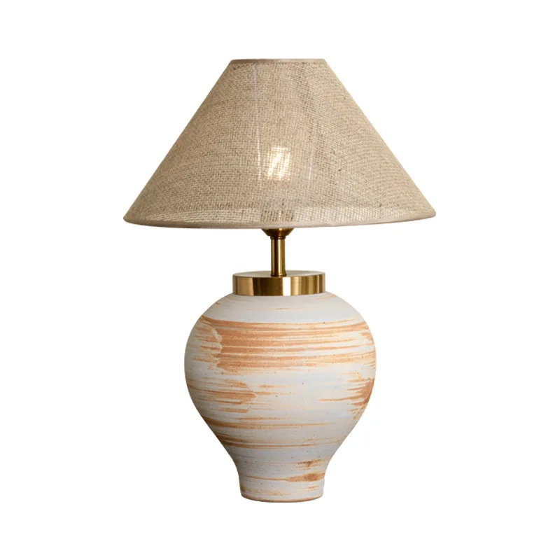 

Japanese-style wind pottery lamp Chinese-style rough ceramic homestay hotel living room bedroom bedside table lamp decoration