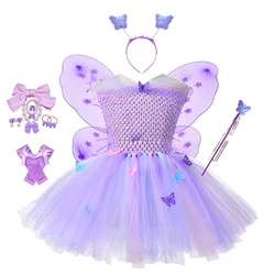 Fancy Girls Purple Butterfly Mesh Tutu Dresses Princess Tulle Dress Carnival Halloween Fairy Dress Up Costume for Kids 2-10T