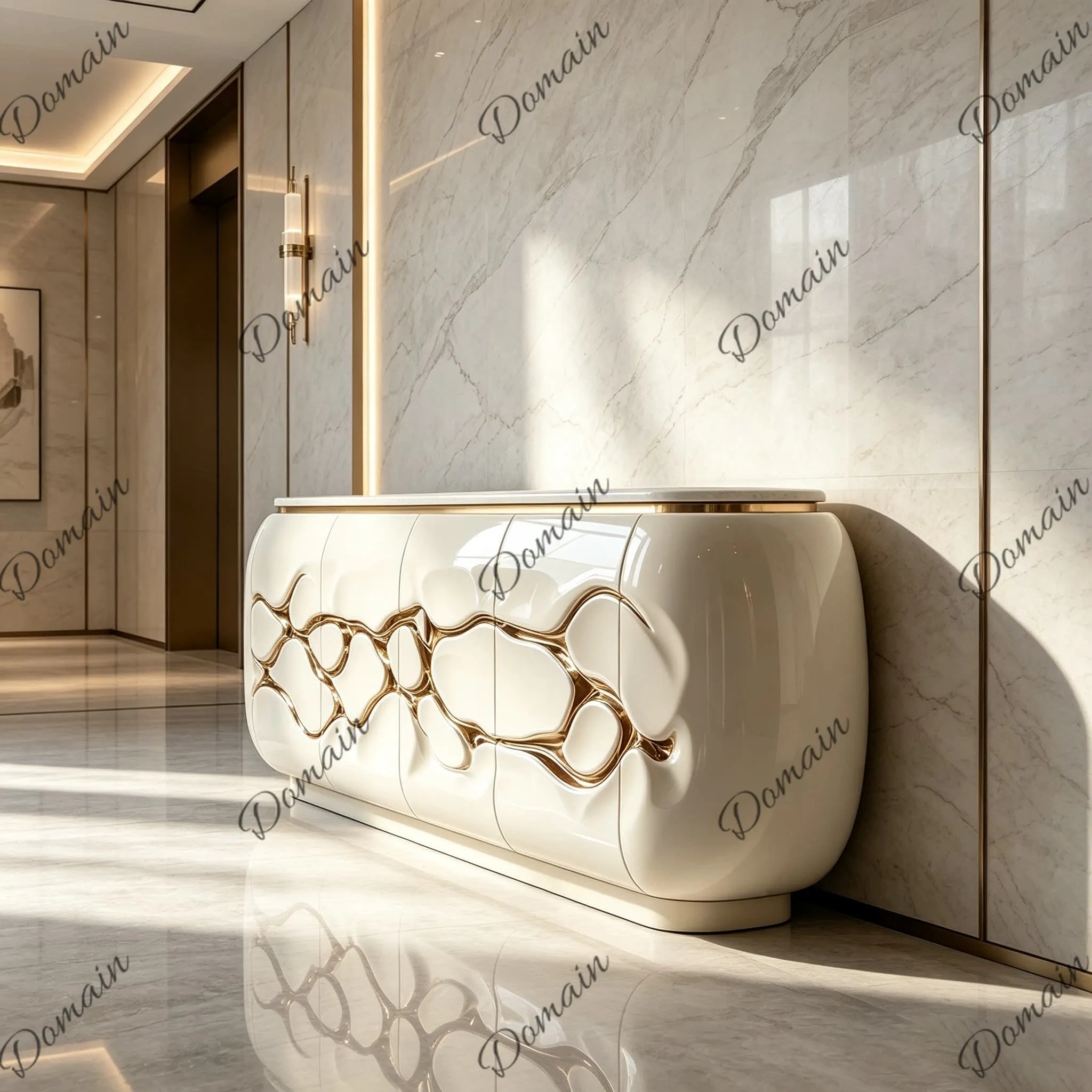 Light luxury, high luxury curved dining side cabinet, large flat-level entrance, three-dimensional gilt modeling creative