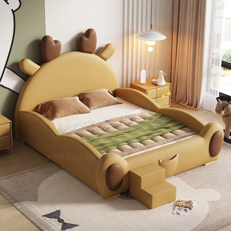 Nordic Guardrail Safety Kids Beds Yellow Stairs Single Playpen Children Beds Modern Style Design Lit Enfant Furniture For Home