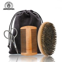4pcs/set Hair Dough Beard Brush & Comb Scissors Set for Men Soft Boar Bristle Brush Bamboo Wide Tooth Comb Soften Your Beard
