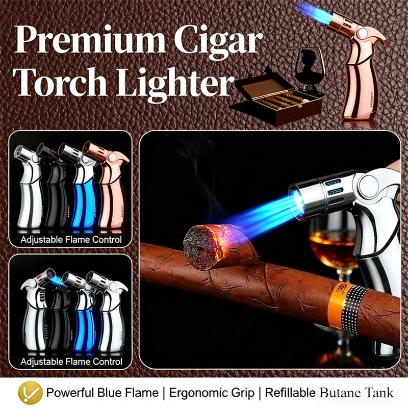 

New Premium Turbo Butane Torch Lighter - New Metal Windproof, Powerful Blue Flame, Cigar/Cigarette Accessory, Men's Gift Tool