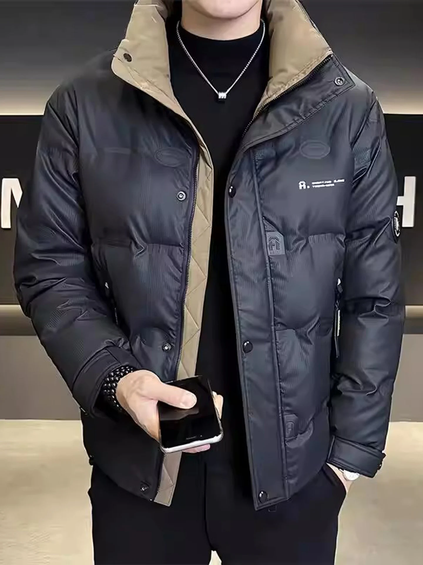 

Мужское модное зимнее пальто Thiened Du down Jaet с воротником-стойкой, повседневное пальто из полиэстера и волокна для отдыха