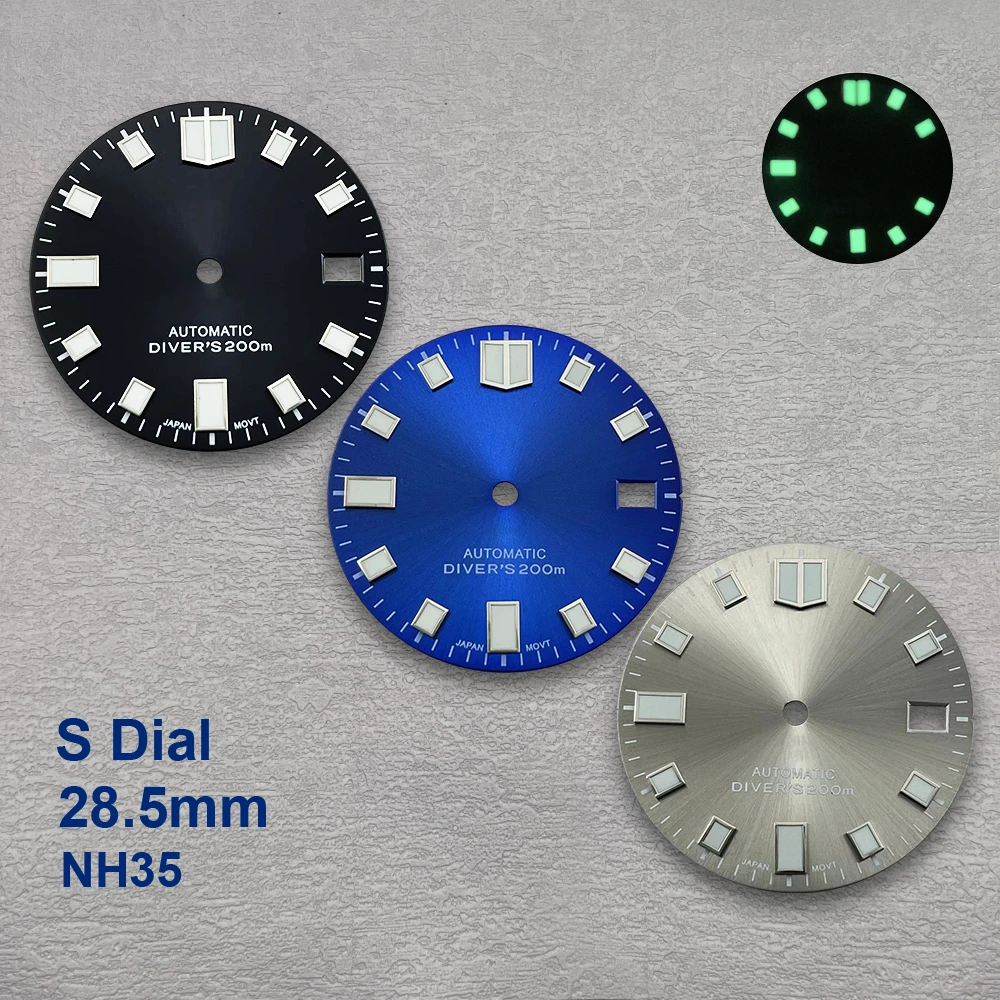 

28.5mm S Logo Sunray Dial Fit NH35/NH36/4R/7S Movement Green Luminous Diving High-Quality Watch Modification Accessories