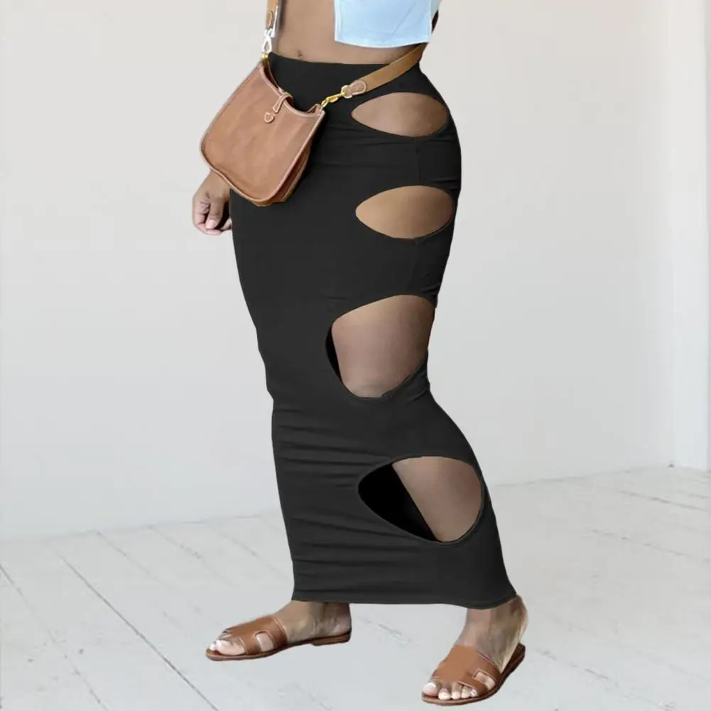 

Women Long Skirt Side Cutout Skirt Chic Sexy Women's High Waist Hollow Out Skirts for Spring Fall Slim Fit Ankle Length for Club