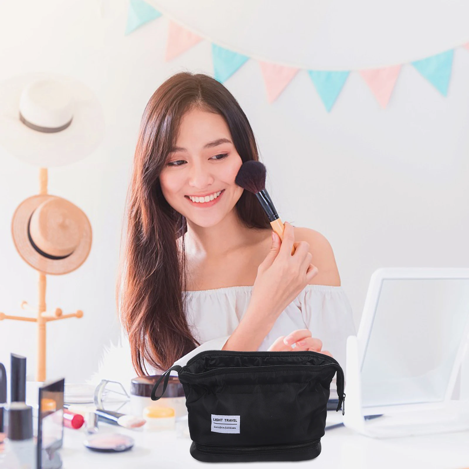 

Double Layer Bag Waterproof H held Travel Toiletries Toiletry Pouch Travel Makeup Storage Portable Women Pouch