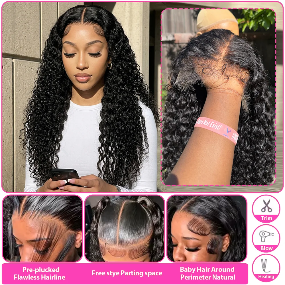 13x4 HD Water Wave Human Hair Wig 40 Inches 13x6 Pre Plucked Lace Frontal Wig Human Hair  5x5 Glueless Curly Lace Front Wig Deep Wave Hair Brazilian On Sale view 3