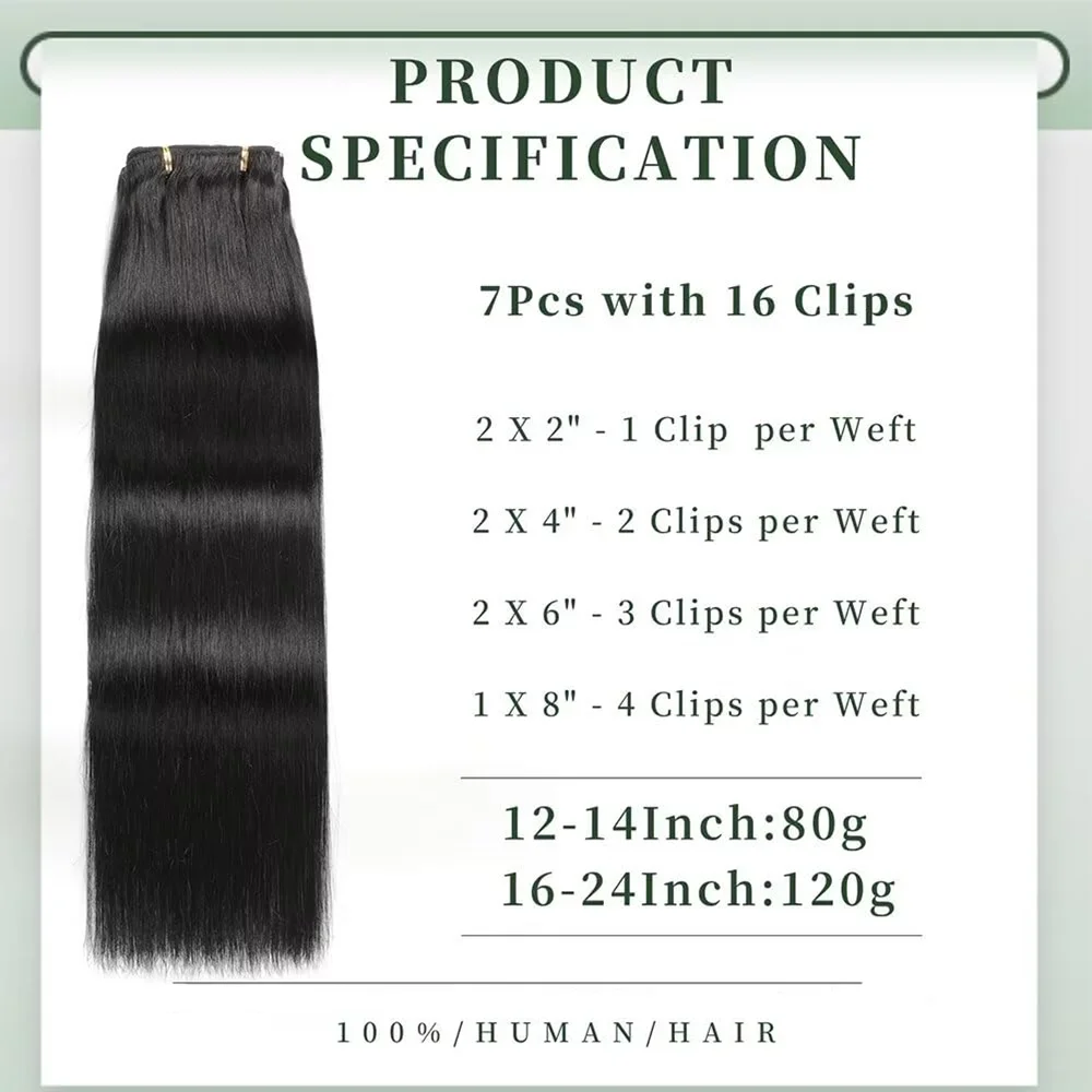 ShowCoco Clip In Hair Extensions Human Hair Clip 7pcs/set 80g 120g 100% Remy Silky Straight Skin Weft Natural Clip-on Hair