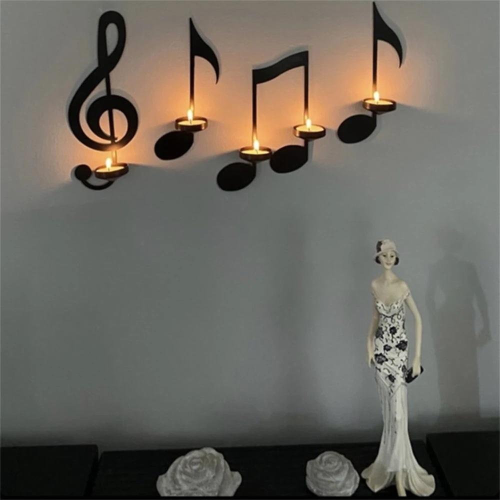 

4pcs Music Note Candle Holder Wall Mount Hanging Tea Light Christmas Candle Decoration For Home Office New Year Gifts