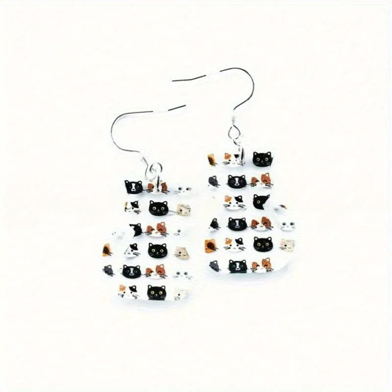 1 Pair Cartoon Cute Black Cat White Cat Acrylic Women Earrings Summer Vacation Style Accessories Gift Earrings view 3